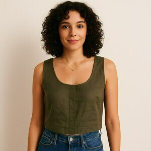 Madewell Womens Scoop Crop Top Size 8 Olive Linen
